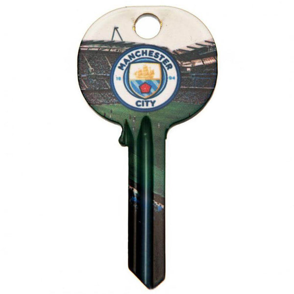 Manchester City FC Stadium Door Key LKT Sport Ready to cut, blank door keyFeaturing full colour club crest and stadiumDesign repeated on both sidesOfficial licensed productApprox 65mm x 32mm Key Blanks