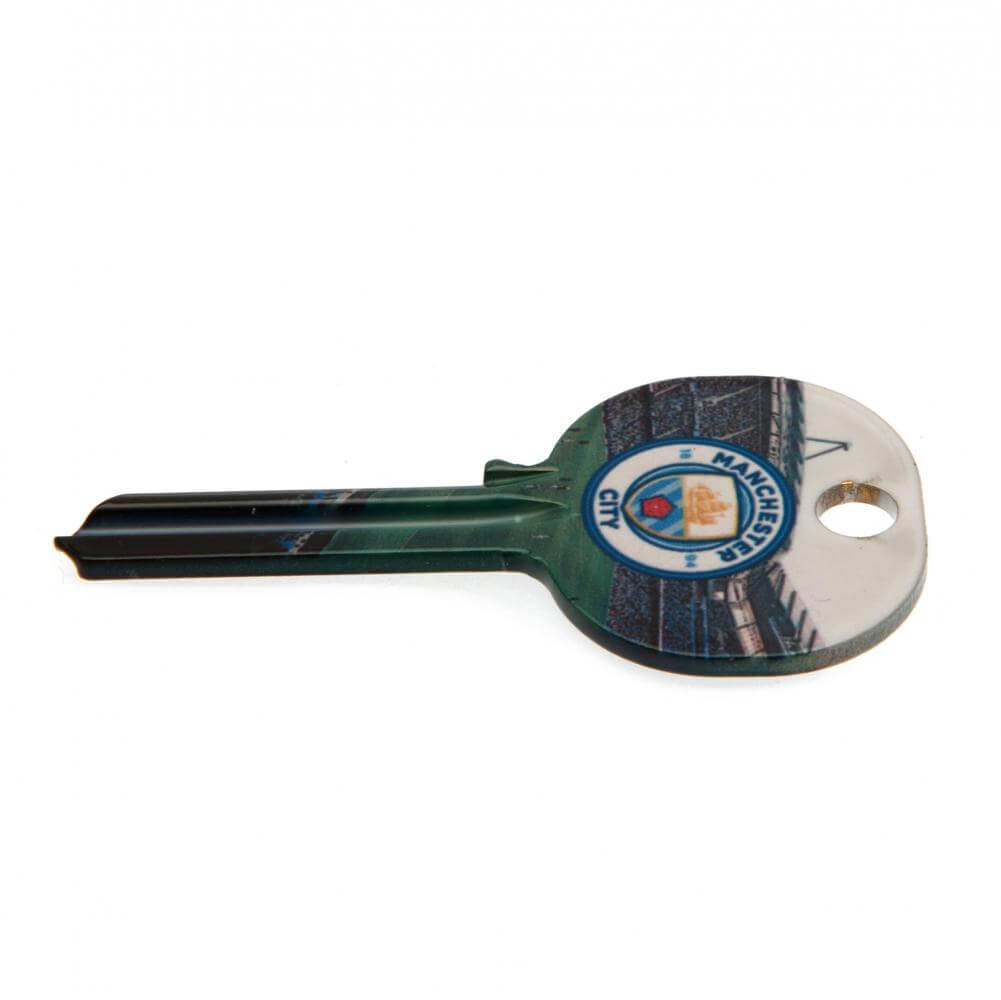 Manchester City FC Stadium Door Key LKT Sport Ready to cut, blank door keyFeaturing full colour club crest and stadiumDesign repeated on both sidesOfficial licensed productApprox 65mm x 32mm Key Blanks