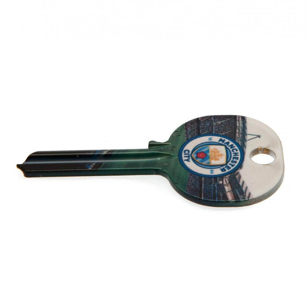 Manchester City FC Stadium Door Key LKT Sport Ready to cut, blank door keyFeaturing full colour club crest and stadiumDesign repeated on both sidesOfficial licensed productApprox 65mm x 32mm Key Blanks