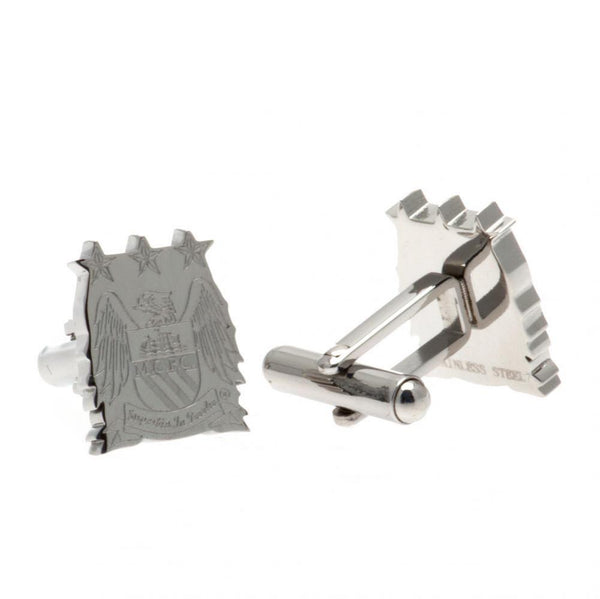 Manchester City FC Stainless Steel Formed Retro Cufflinks LKT Sport Stainless steel crest shaped cufflinks in a chrome finish Featuring a highly detailed formed retro City crest On a bullet back fixing Official licensed product Approx 16mm x 12mm Presente