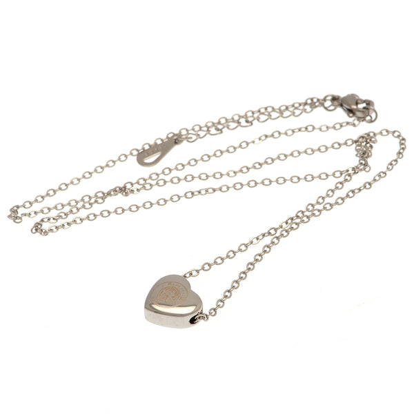 Manchester City FC Stainless Steel Heart Necklace LKT Sport Stainless steel heart shaped pendant and necklaceChrome finish with the Man City crest engraved on the pendantOfficial licensed productChain approx 50cm (19in)Pendant approx 12mm x 10mm Necklaces