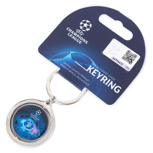 Manchester City FC UCL Spinner Keyring LKT Sport Metal spinner keyring with a split ring attachedFeatures a spinning Man City logo, with a UEFA champions league logo on the reverseMetal alloy with silver finishOfficial licensed productApprox 35mm x 35mm K