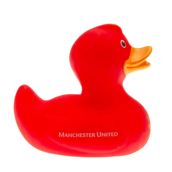 Manchester United FC Bath Time Duck LKT Sport Red bath time rubber duck with a yellow beakFeatures Manchester United text in white and a full colour club crestOfficial licensed productApprox 10.5cm x 9cm x 7cm Rubber Duckies