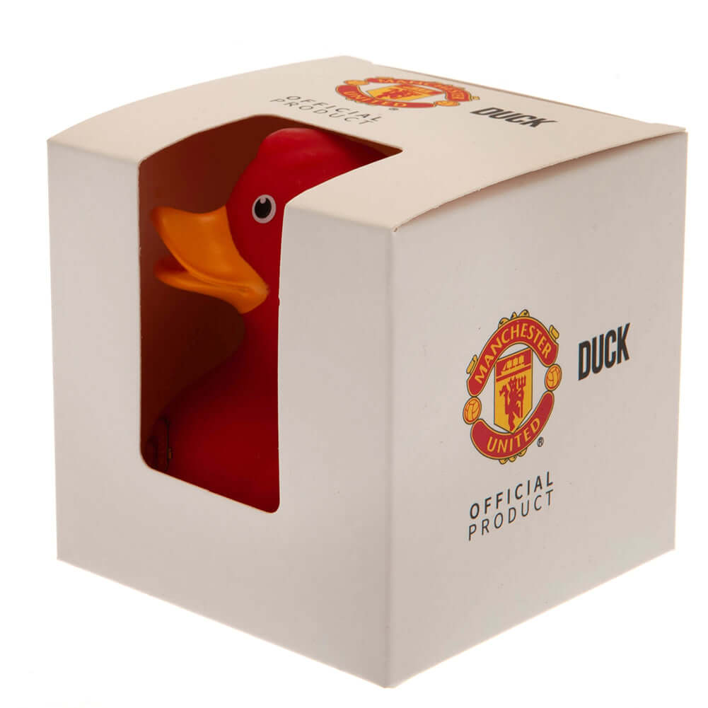 Manchester United FC Bath Time Duck LKT Sport Red bath time rubber duck with a yellow beakFeatures Manchester United text in white and a full colour club crestOfficial licensed productApprox 10.5cm x 9cm x 7cm Rubber Duckies