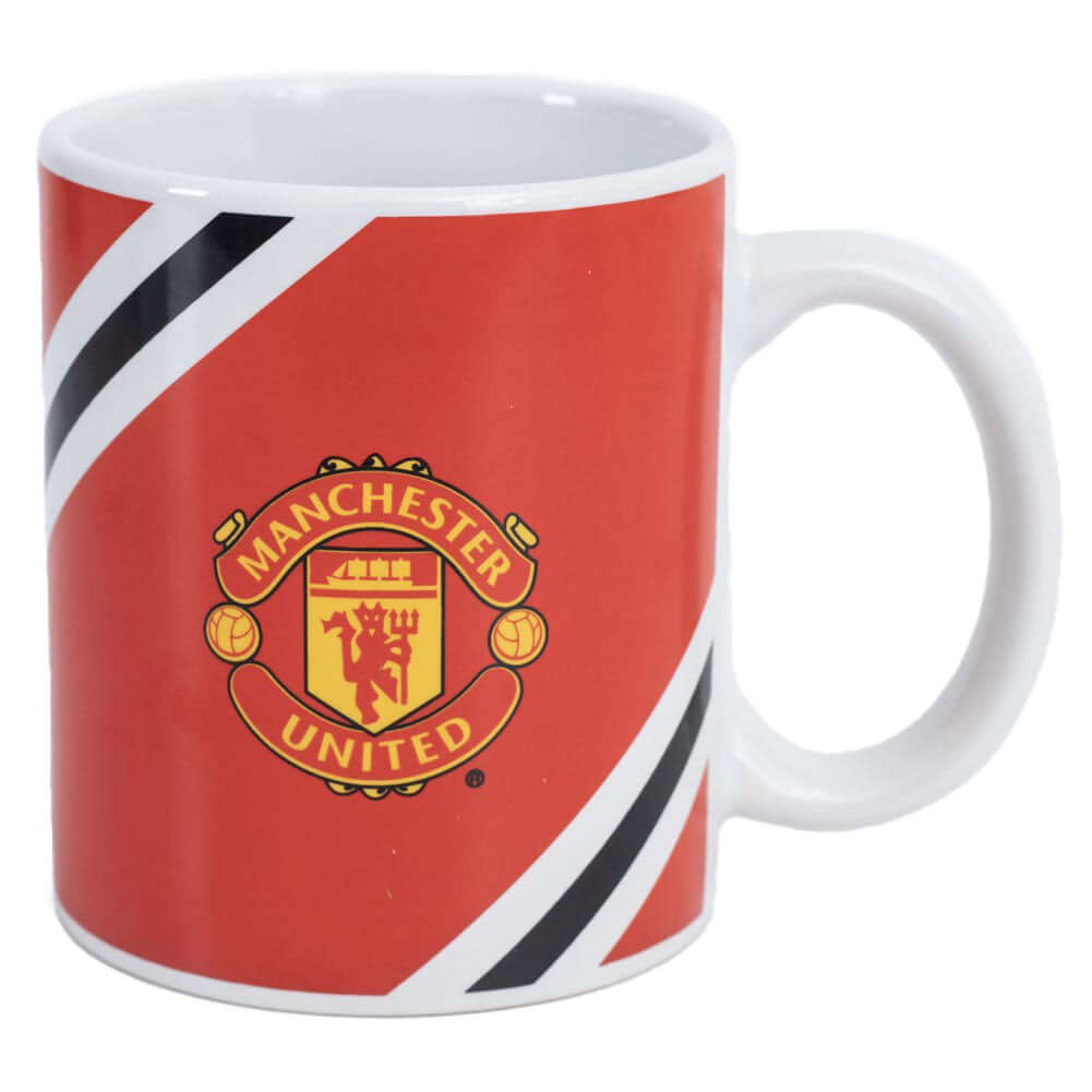 Manchester United FC Core Stripe Mug LKT Sport Ceramic everyday coffee mugCore Stripe design featuring MUFC full colour club crestsGlazed kiln fired finish with white handleOfficial licensed productApprox 315ml (11oz)Approx 9cm tall, 8cm in diameter Mugs