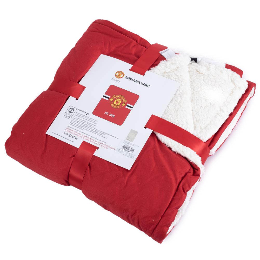 Manchester United FC Core Stripe Sherpa Fleece Blanket LKT Sport Football>Premier League>Manchester United FC Throw Blankets