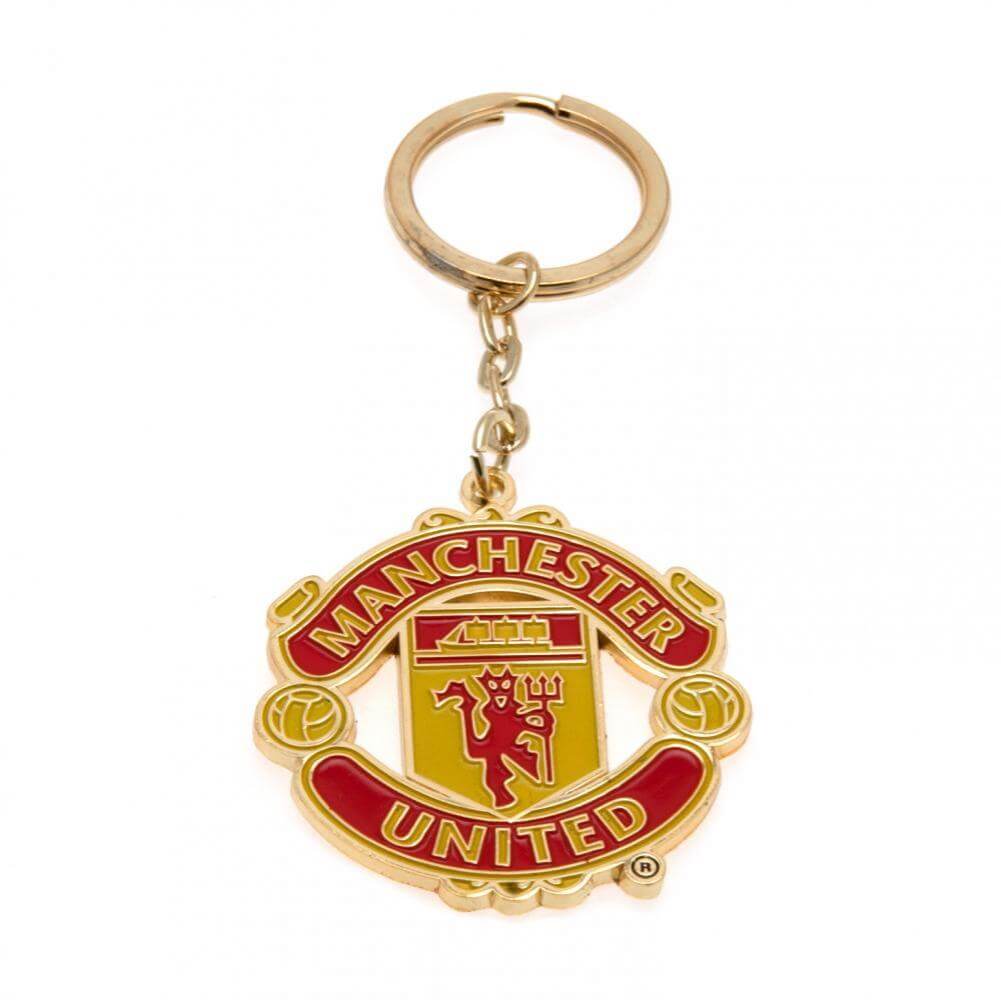 Manchester United FC Crest Keyring LKT Sport Metal crest shaped keyring with chain and split ringDie stamped design with full colour enamel infillMetal alloy with gold style finishOfficial licensed productApprox 45mm x 40mm Keychains