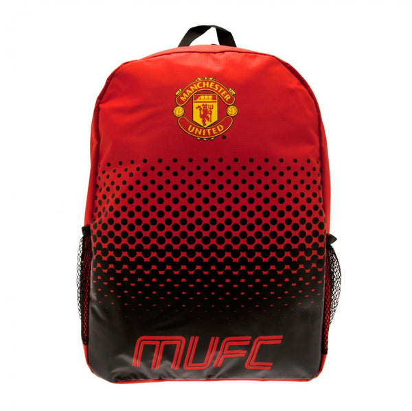 Manchester United FC Fade Backpack LKT Sport Fade design backpack featuring MUFC text and club crest Padded back panel for comfort with adjustable shoulder straps and a carry strap Main compartment has a large double zipped opening for easy access 2 mesh