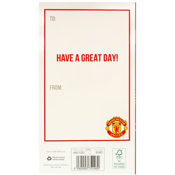 Manchester United FC Glory Glory Birthday Card LKT Sport Colourful gloss finish fold out birthday cardFeaturing the text 'Happy Birthday', Man United crest and text 'Glory Glory Man Utd' at the bottomText inside reads 'The reds go marching on on on!'Messa