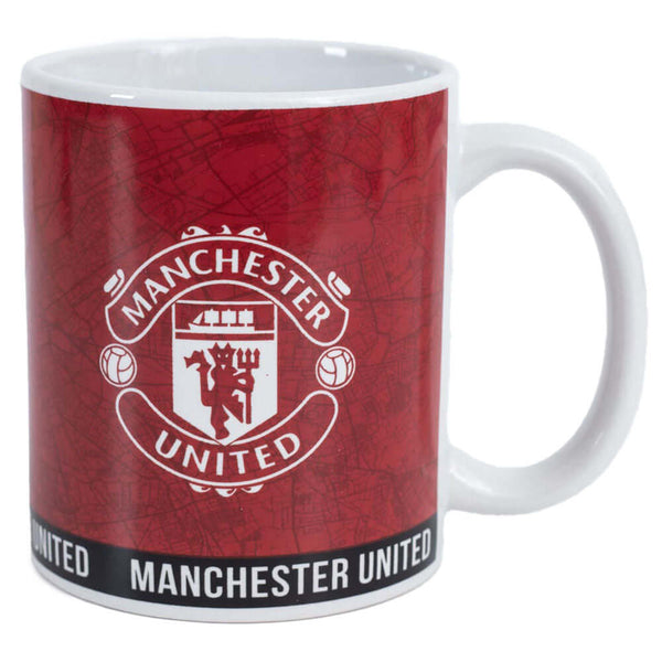 Manchester United FC Identity Mug LKT Sport Ceramic everyday coffee mugIdentity design featuring Manchester United text and white club crestsGlazed kiln fired finish with white handleOfficial licensed productApprox 315ml (11oz)Approx 9cm tall, 8cm in diam