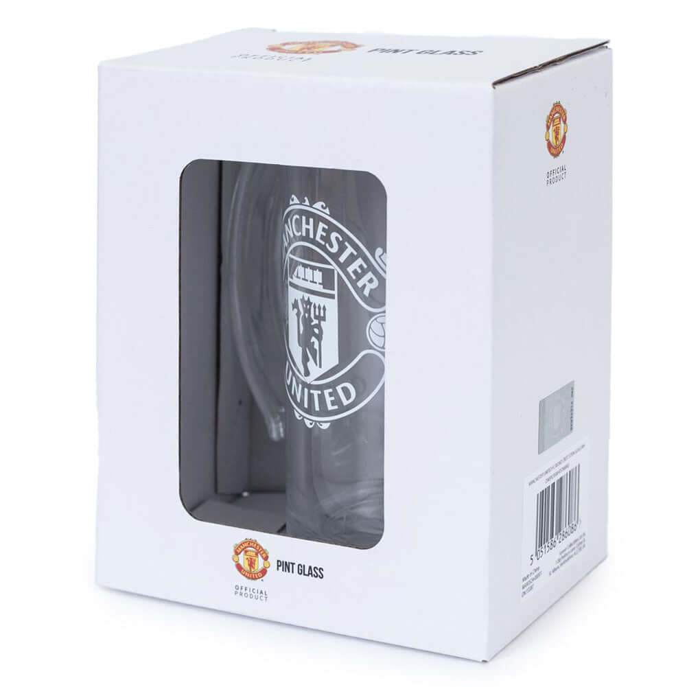Manchester United FC Mono Crest Stein Glass Tankard LKT Sport Glass stein tankardFeaturing a white Manchester United club crestOfficial licensed productApprox 425ml (15oz)Approx 15cm tall, 7cm in diameter Beer Glasses
