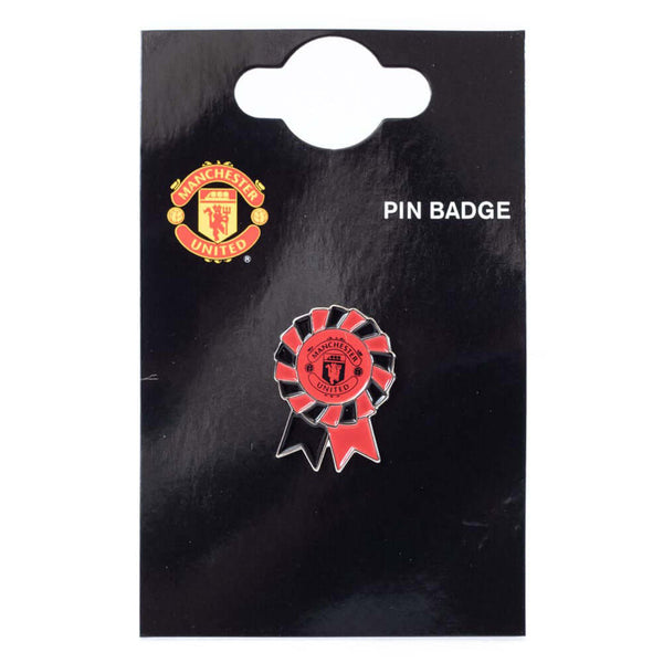 Manchester United FC Rosette Badge LKT Sport Metal rosette shaped pin badgeDie stamped design with full colour enamel infillWith butterfly clasp fixingMetal alloy with silver style finishOfficial licensed productApprox 30mm x 20mm Pins