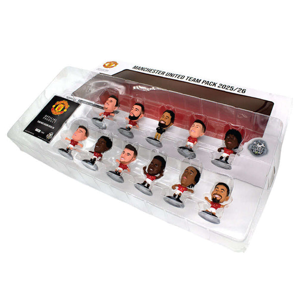 Manchester United FC SoccerStarz Season 25-26 Player Team Pack LKT Sport Collectors team pack featuring the following players from the 2025-26 seasonMaguire, Bruno Fernandes, Amorim, Martinez, DorguUgarte, Mainoo, Mount, Amad, Yoro and Cunhaeach figure st