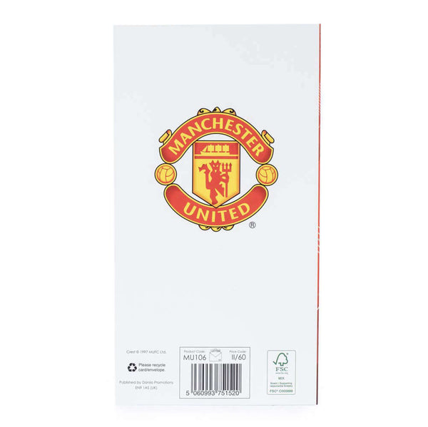 Manchester United FC Super Son Birthday Card LKT Sport Vibrant red gloss finish birthday cardFeaturing a full colour club crest with Super Son and Glory Glory Man Utd textMessage inside reads 'You're a star! Have a great day'Official licensed productAppro