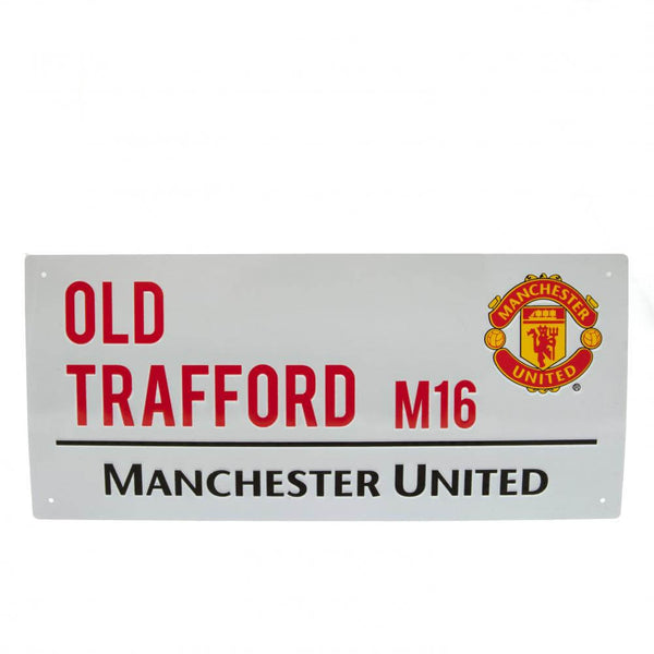 Manchester United FC White Street Sign LKT Sport Gloss finish design stamped metal wall signOld Trafford M16 road sign, the home of Man United FC on a white backgroundReady to hang on the wall with four small holes for fixingOfficial licensed productAppro