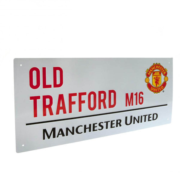 Manchester United FC White Street Sign LKT Sport Gloss finish design stamped metal wall signOld Trafford M16 road sign, the home of Man United FC on a white backgroundReady to hang on the wall with four small holes for fixingOfficial licensed productAppro