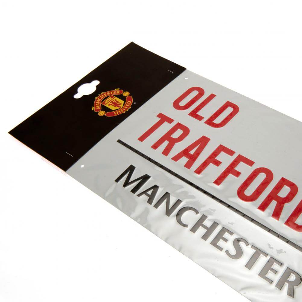 Manchester United FC White Street Sign LKT Sport Gloss finish design stamped metal wall signOld Trafford M16 road sign, the home of Man United FC on a white backgroundReady to hang on the wall with four small holes for fixingOfficial licensed productAppro