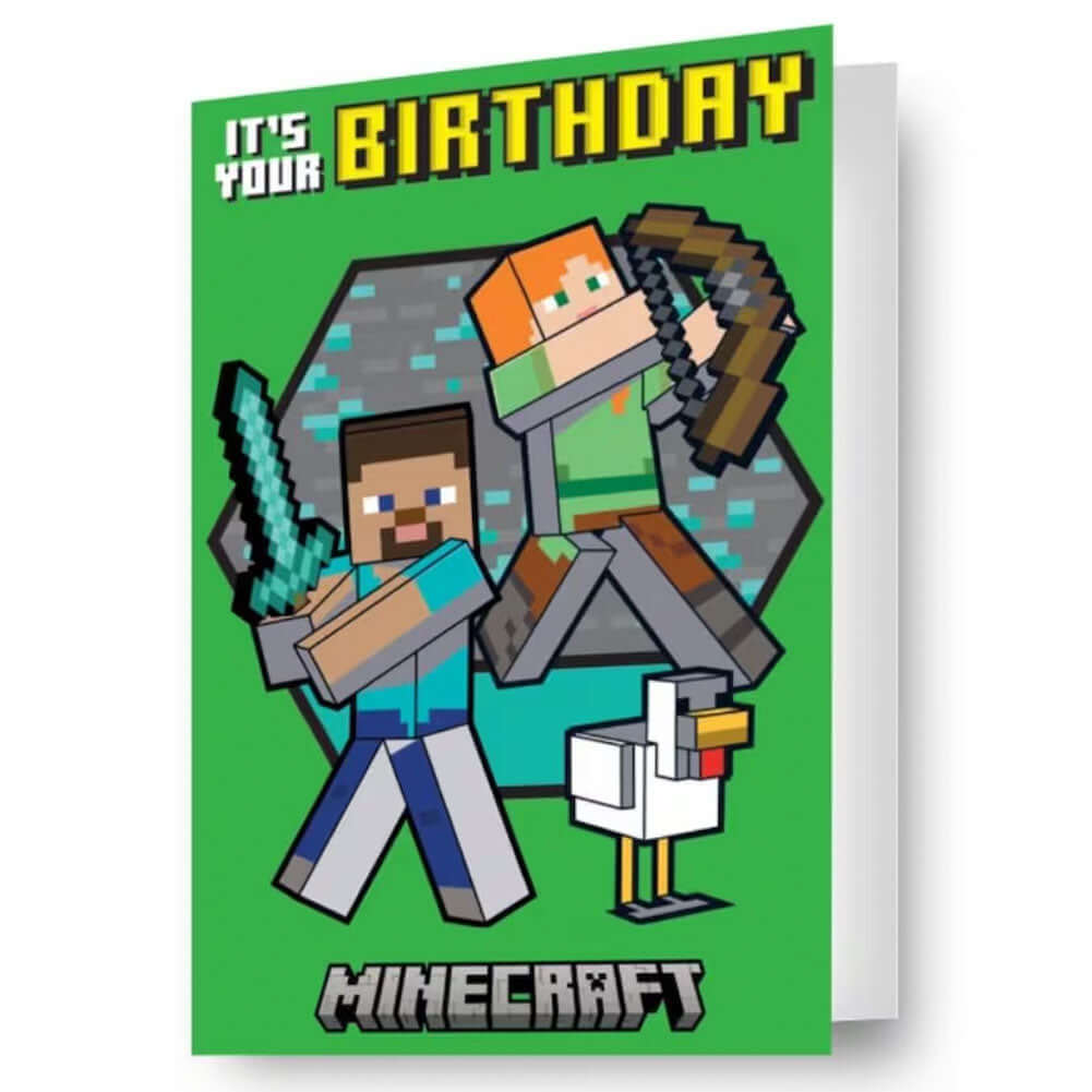 Minecraft 3D Lenticular Birthday Card LKT Sport Vibrant 3D birthday cardFeatures a moving image of Steve and AlexMessage inside reads 'Hope Your Day Is Filled With Adventure!'Official licensed productApprox 23cm x 15cm Greeting Cards Main image