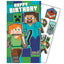 Minecraft Birthday Card With Stickers LKT Sport Colourful gloss finish birthday cardFeaturing Alex and SteveWith a character sticker sheet insideMessage inside reads 'Hope you have a blast!'Official licensed productApprox 22cm x 15cm Greeting Cards