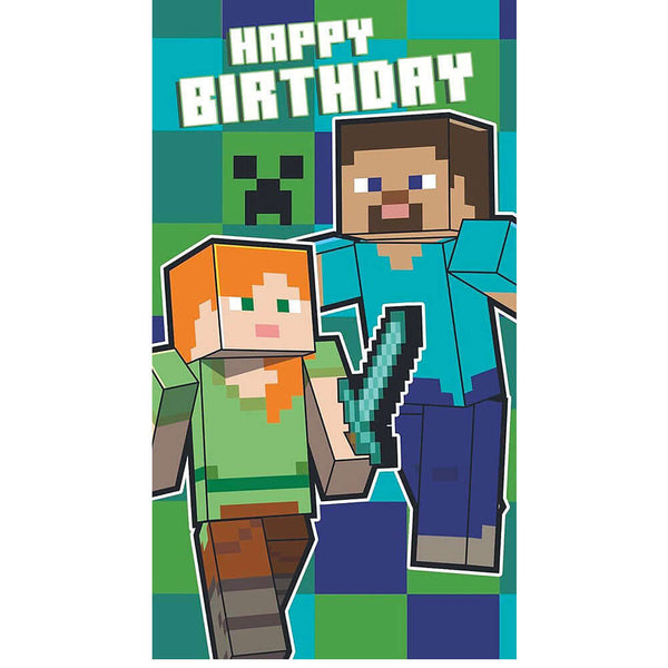 Minecraft Birthday Card With Stickers LKT Sport Colourful gloss finish birthday cardFeaturing Alex and SteveWith a character sticker sheet insideMessage inside reads 'Hope you have a blast!'Official licensed productApprox 22cm x 15cm Greeting Cards