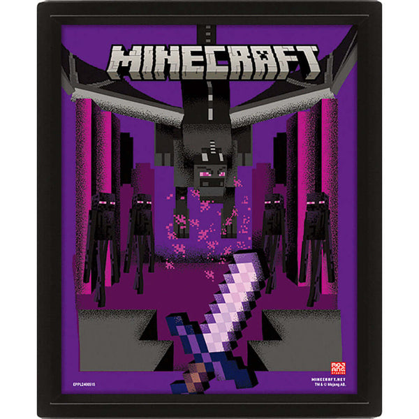Minecraft Dragon Duel Framed 3D Picture LKT Sport Features a moving image of the Ender DragonThis awesome 3D lenticular design gives you two images in oneComes ready to hang in a stylish black frameOfficial licensed productApprox 25cm x 20cm (10in x 8in)