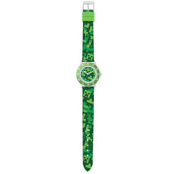 Minecraft Junior Time Teacher Watch Creeper LKT Sport Junior analogue watch with easy read numbers and time teacher handsFeaturing a Creeper dial in metal casingSilicone strap with traditional buckle fasteningManufacturer's 1 year guaranteeOfficial licens