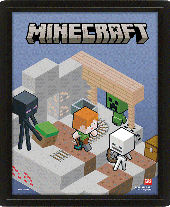 Minecraft Terrain Framed 3D Picture LKT Sport Features a moving image of Minecraft charactersThis awesome 3D lenticular design gives you two images in oneComes ready to hang in a stylish black frameOfficial licensed productApprox 25cm x 20cm (10in x 8in)