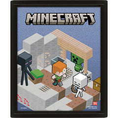 Minecraft Terrain Framed 3D Picture LKT Sport Features a moving image of Minecraft charactersThis awesome 3D lenticular design gives you two images in oneComes ready to hang in a stylish black frameOfficial licensed productApprox 25cm x 20cm (10in x 8in)