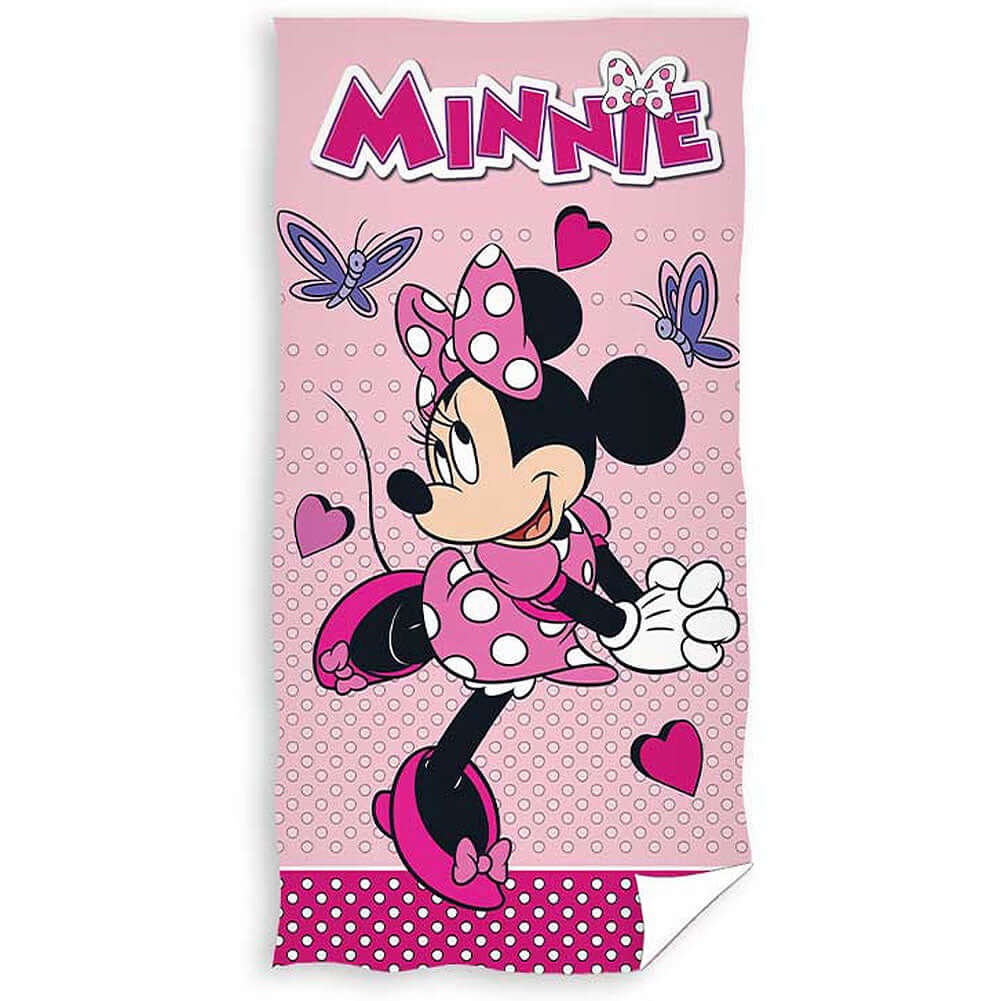 Minnie Mouse Towel LKT Sport Large soft to touch velour beach towelVibrant pink towel featuring a large image of Minnie Mouse in her happy poseVibrant 100% cotton towelOfficial licensed productApprox 140cm x 70cm Beach Towels