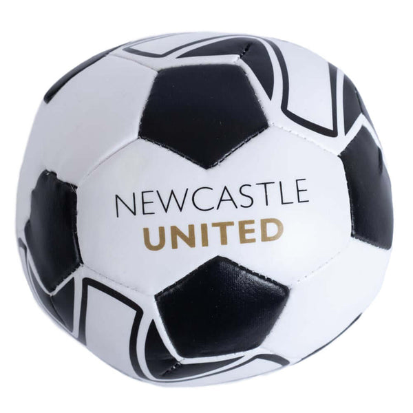 Newcastle United FC 4 inch Soft Ball LKT Sport Textured mini soft ball, ideal for indoor practiceBlack and white ball featuring the Newcastle United FC crest and text in two positionsSoft vinyl cover with polyester stuffingOfficial licensed productApprox