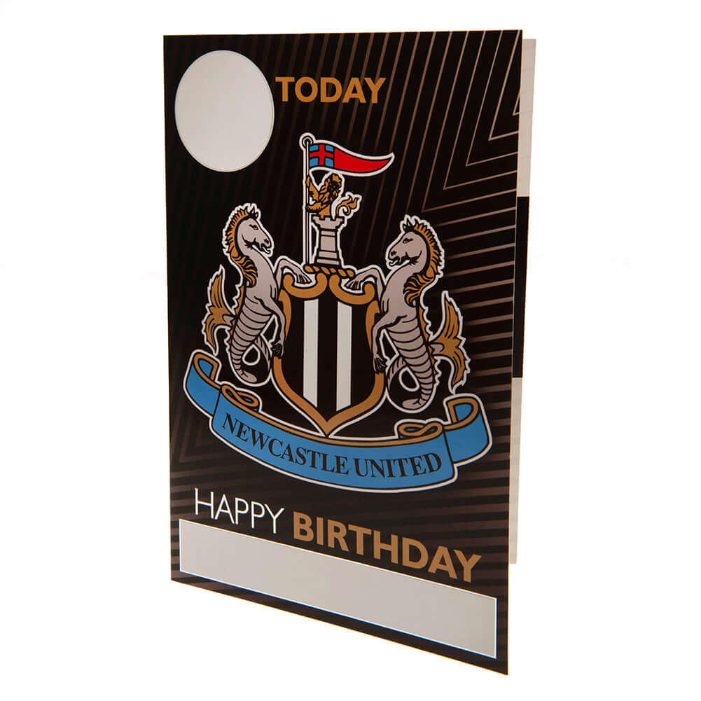 Newcastle United FC Birthday Card With Stickers LKT Sport Vibrant gloss finish birthday cardFeaturing a space on the front to personalise with name and ageIncludes gold stickers to compliment the design of the cardMessage inside reads 'Hope you have a fan