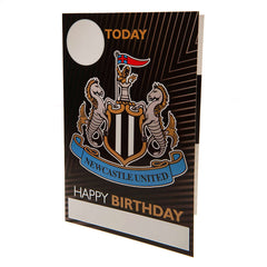 Newcastle United FC Birthday Card With Stickers LKT Sport Vibrant gloss finish birthday cardFeaturing a space on the front to personalise with name and ageIncludes gold stickers to compliment the design of the cardMessage inside reads 'Hope you have a fan