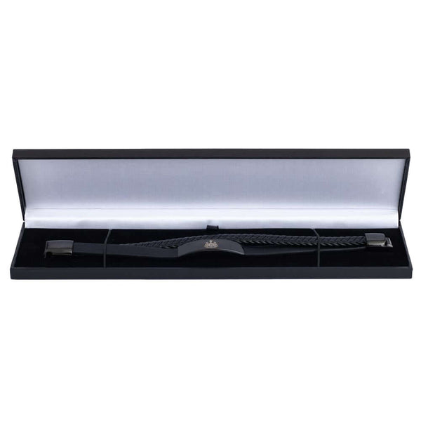 Newcastle United FC Black IP Leather Bracelet LKT Sport Twin design bracelet made from genuine leatherBlack IP crest plate with an engraved Newcastle logoWith a stainless steel magnetic claspOfficial licensed productApprox 20cm x 1cm Bracelets