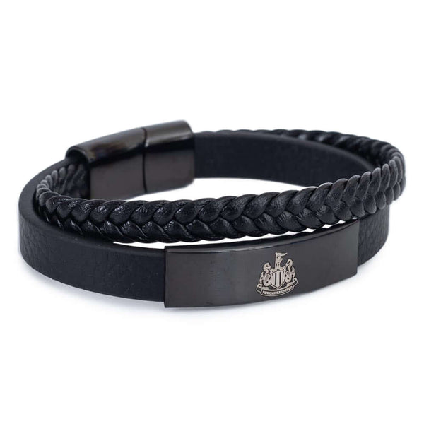 Newcastle United FC Black IP Leather Bracelet LKT Sport Twin design bracelet made from genuine leatherBlack IP crest plate with an engraved Newcastle logoWith a stainless steel magnetic claspOfficial licensed productApprox 20cm x 1cm Bracelets