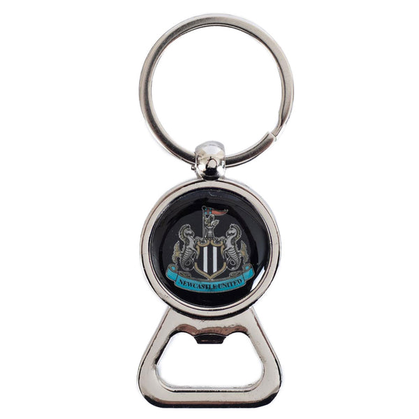 Newcastle United FC Bottle Opener Keyring LKT Sport Black with a silver alloy finish bottle openerIncludes a full colour NUFC crest with a silver split ringOfficial licensed productApprox 30mm x 50mm Keychains