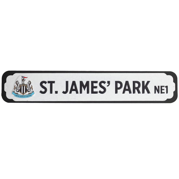 Newcastle United FC Deluxe Stadium Sign LKT Sport Deluxe metal stadium sign with embossed NUFC logo and St. James' Park textOn a black MDF backingReady to hang with two picture hooksOfficial licensed productApprox 65cm x 12cm Novelty Signs