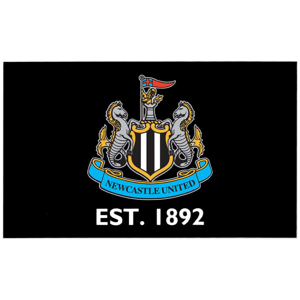 Newcastle United FC Established Flag LKT Sport Large 100% polyester supporters flagThis classic black flag features a full colour Newcastle credt and established datePerfect for any wall with ready to hang metal eyeletsOfficial licensed productApprox 152c