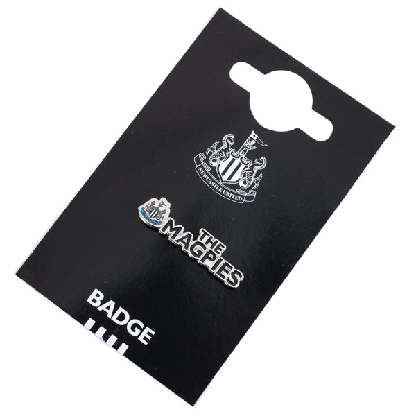 Newcastle United FC Magpies Badge LKT Sport Metal The Magpies text pin badgeDie stamped design with full colour infilWith butterfly clasp fixingMetal alloy with silver style finishOfficial licensed productApprox 40mm x 10mm Pins