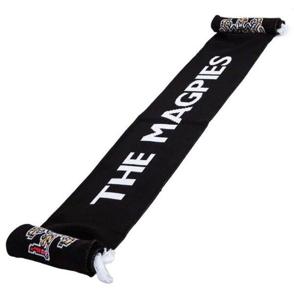 Newcastle United FC Magpies Scarf LKT Sport Black reversible jacquard knit scarf with a white fringeBoth sides feature The Magpies text and club crest at each endOfficial licensed productApprox 132cm x 19cm Scarves