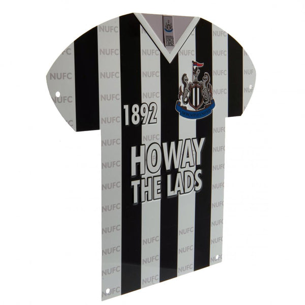 Newcastle United FC Metal Shirt Sign LKT Sport Shirt style design stamped metal wall sign Classic Newcastle home shirt with established date and Howay The Lads text Ready to hang on the wall with four small holes for fixing Official licensed product Appro