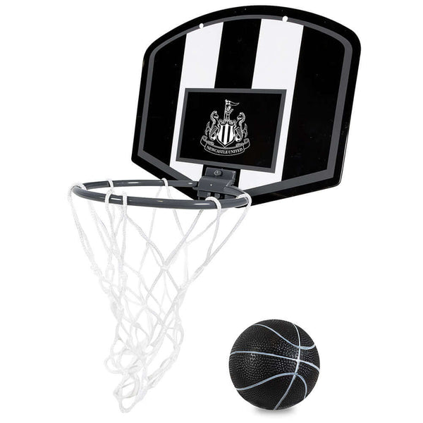 Newcastle United FC Mini Basketball Set LKT Sport Mini Basketball set with a branded Newcastle United FC backboardSet includes a mini Basketball, Basketball backboard, Hoop, Net and double sided padsEasy to assemble, which requires adult supervisionSuitab