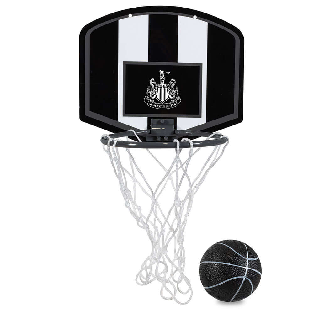 Newcastle United FC Mini Basketball Set LKT Sport Mini Basketball set with a branded Newcastle United FC backboardSet includes a mini Basketball, Basketball backboard, Hoop, Net and double sided padsEasy to assemble, which requires adult supervisionSuitab