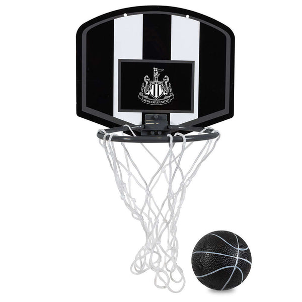 Newcastle United FC Mini Basketball Set LKT Sport Mini Basketball set with a branded Newcastle United FC backboardSet includes a mini Basketball, Basketball backboard, Hoop, Net and double sided padsEasy to assemble, which requires adult supervisionSuitab