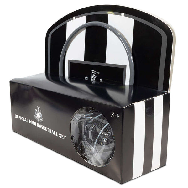 Newcastle United FC Mini Basketball Set LKT Sport Mini Basketball set with a branded Newcastle United FC backboardSet includes a mini Basketball, Basketball backboard, Hoop, Net and double sided padsEasy to assemble, which requires adult supervisionSuitab