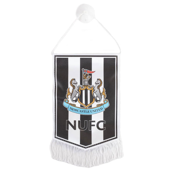 Newcastle United FC Mini Pennant LKT Sport Satin look crest design pennantFeaturing a full colour NUFC crest on a black and white striped backgroundFinished with white tassels and hanging stringIdeal for your car or windowOfficial licensed productApprox 1