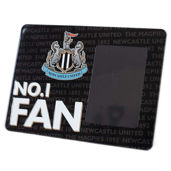 Newcastle United FC No1 Fan Picture Frame Sign LKT Sport Sturdy metal photo frame sign featuring the Newcastle United crest and No.1 FAN in bold white textIncludes the text 'Newcastle United The Magpies 1892' as a repeat pattern in the backgroundWith a po