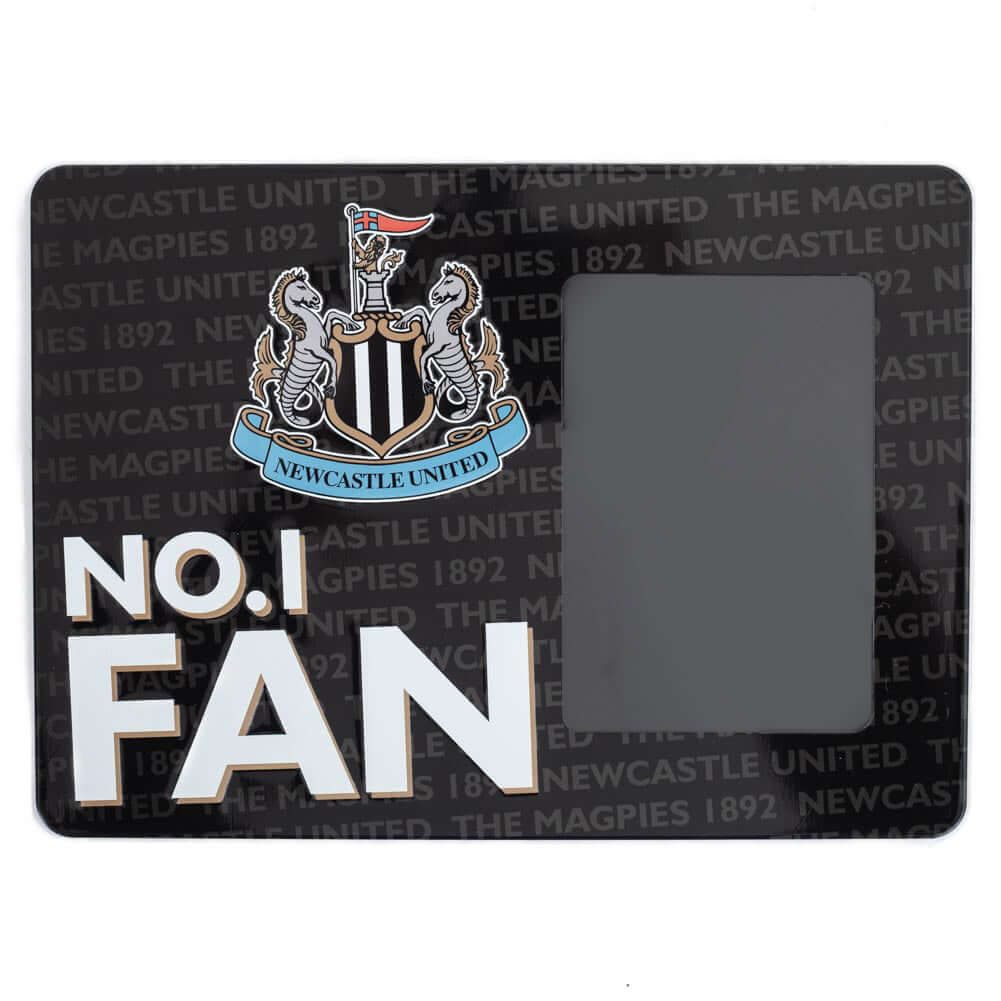 Newcastle United FC No1 Fan Picture Frame Sign LKT Sport Sturdy metal photo frame sign featuring the Newcastle United crest and No.1 FAN in bold white textIncludes the text 'Newcastle United The Magpies 1892' as a repeat pattern in the backgroundWith a po