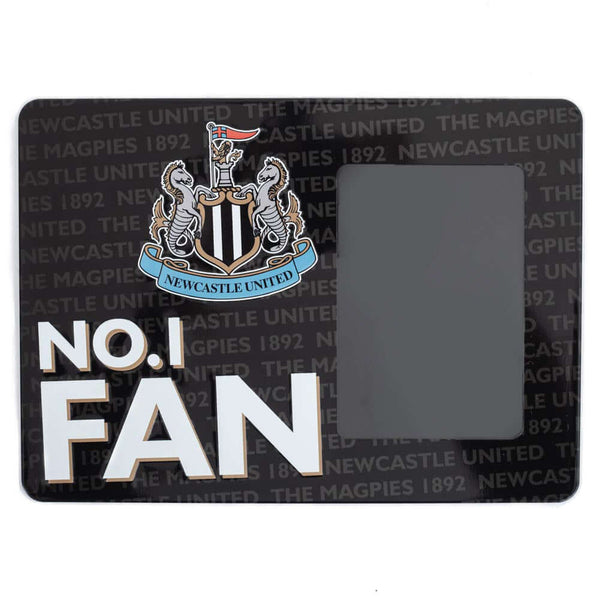 Newcastle United FC No1 Fan Picture Frame Sign LKT Sport Sturdy metal photo frame sign featuring the Newcastle United crest and No.1 FAN in bold white textIncludes the text 'Newcastle United The Magpies 1892' as a repeat pattern in the backgroundWith a po
