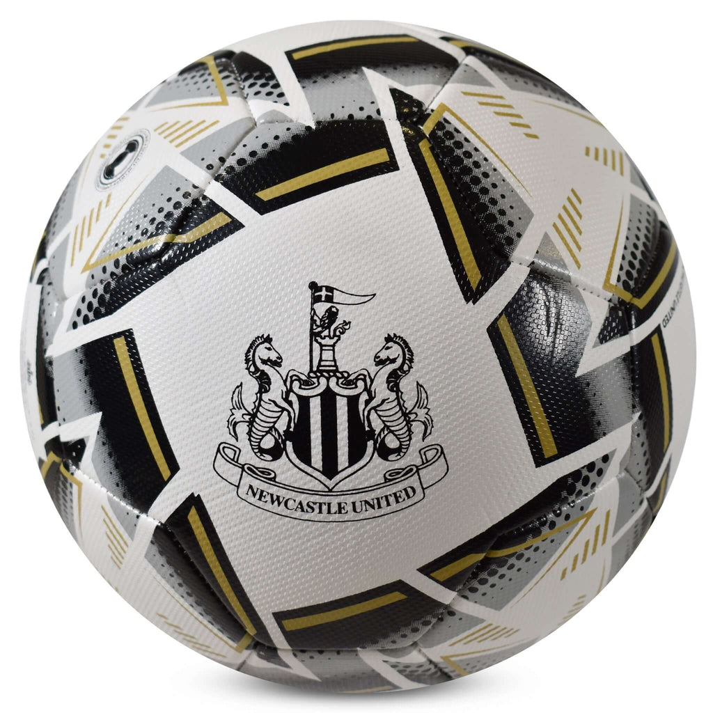 Newcastle United FC Nova Premium Football LKT Sport Black and white textured premium 26 panel footballFeaturing a black Newcastle crest on a Nova design ballSuitable for 14 yrs and olderOfficial licensed productSize 5 footballApprox 69cm in circumference