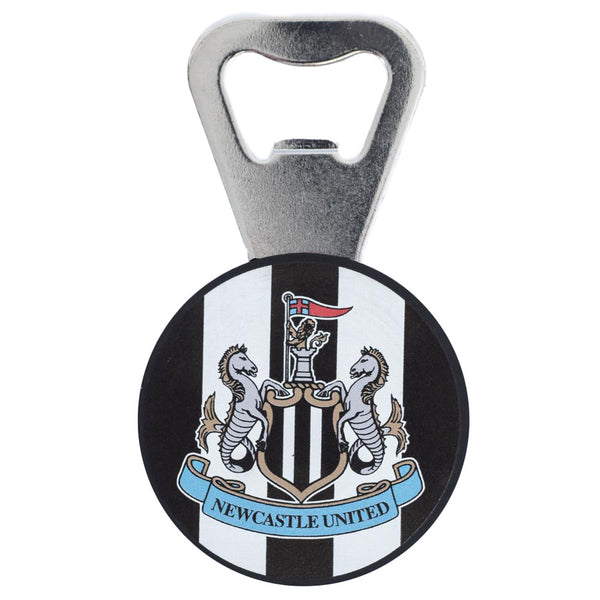 Newcastle United FC PVC Round Magnetic Bottle Opener LKT Sport Rubber handled magnetic bottle openerFeaturing a full colour Newcastle crest on a stripe backgroundOfficial licensed productApprox 8.5cm x 5cm Bottle Openers